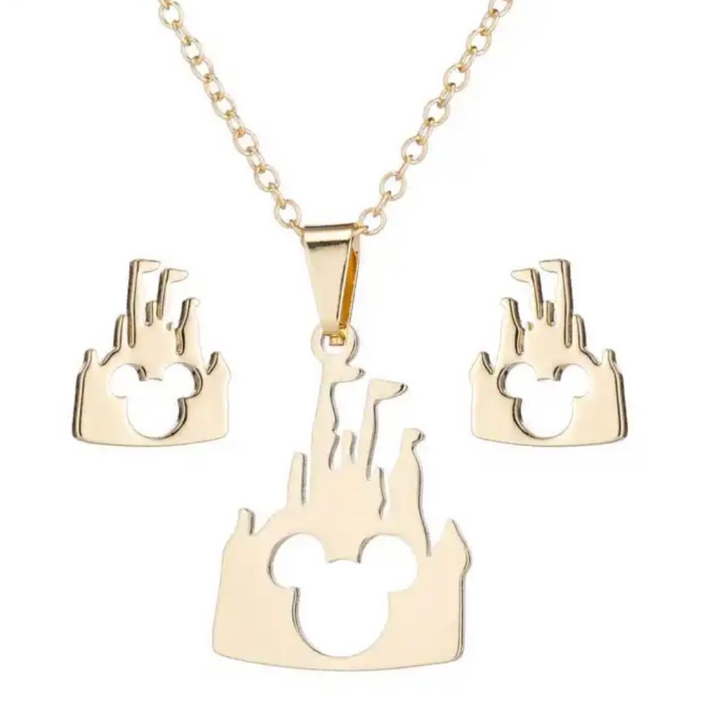 Stainless Steel Mickey Mouse Castle Necklace Set